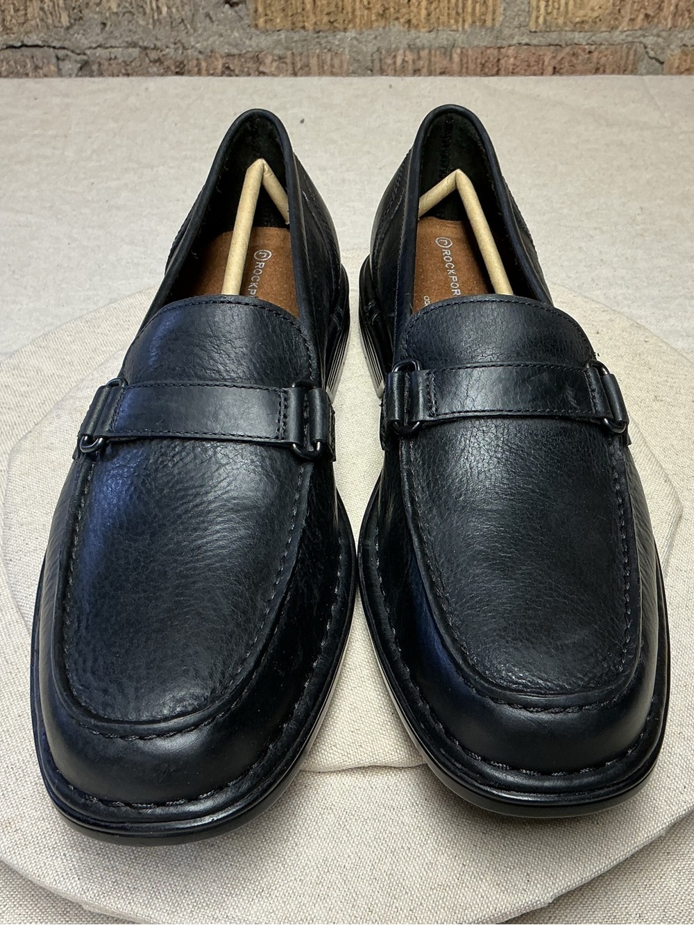 Mens Black Leather Slip-On Loafersby Rockport